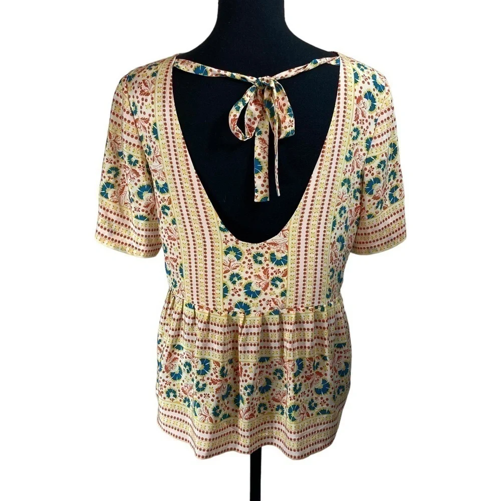 Lauren Moffatt Silk Floral Peplum Top
